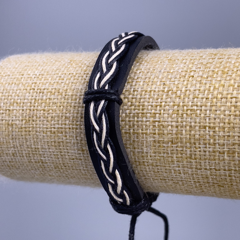 Bracelet, length 18-25cm, thickness 12mm black and white eco-leather with adjustable slide closure
