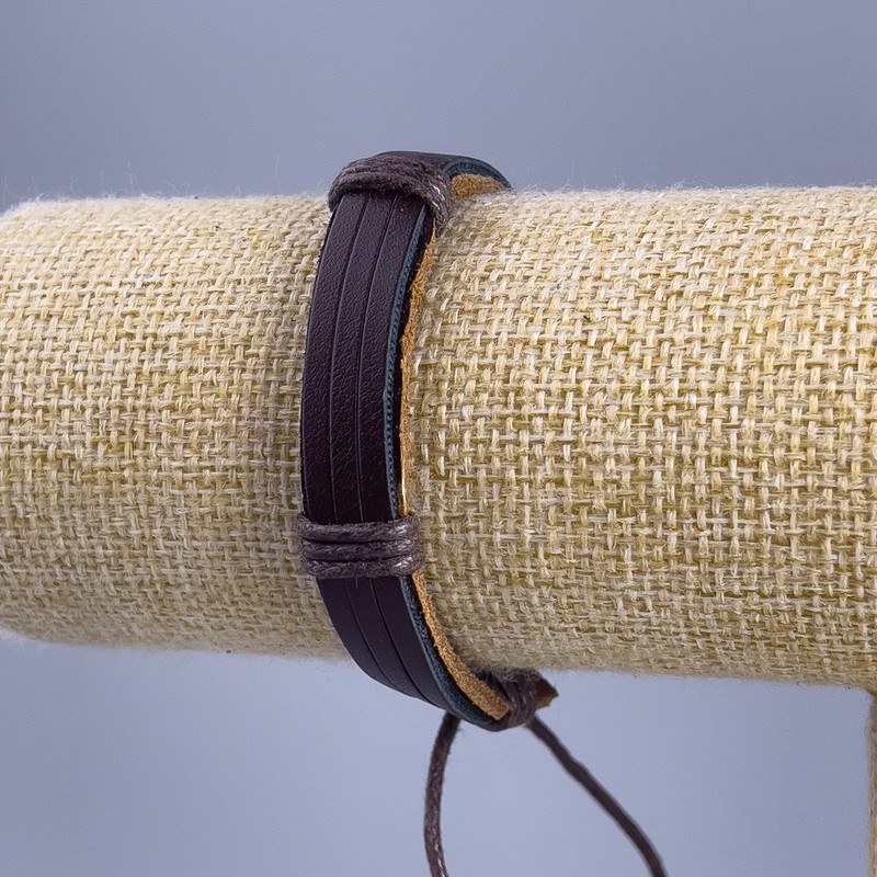 Bracelet, length 18-25cm, thickness 12mm, brown eco-leather, adjustable sliding closure