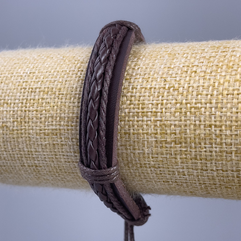 Bracelet, length 18-25cm, thickness 12mm, brown eco-leather, adjustable sliding closure