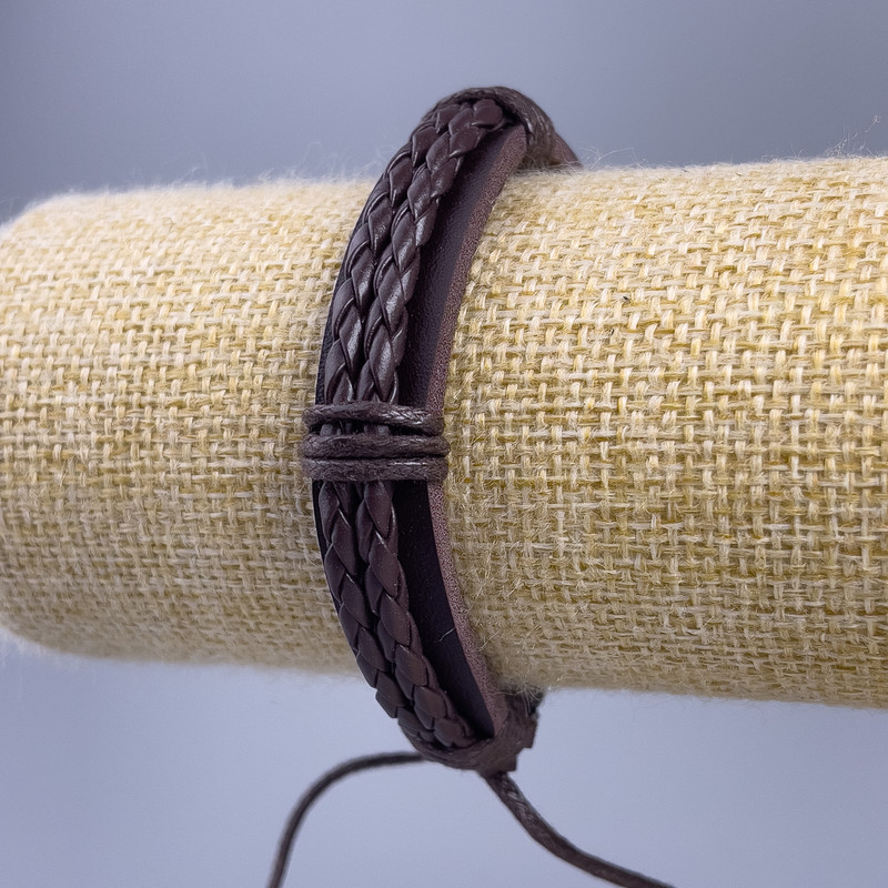 Bracelet, length 18-25cm, thickness 12mm, brown eco-leather, adjustable sliding closure