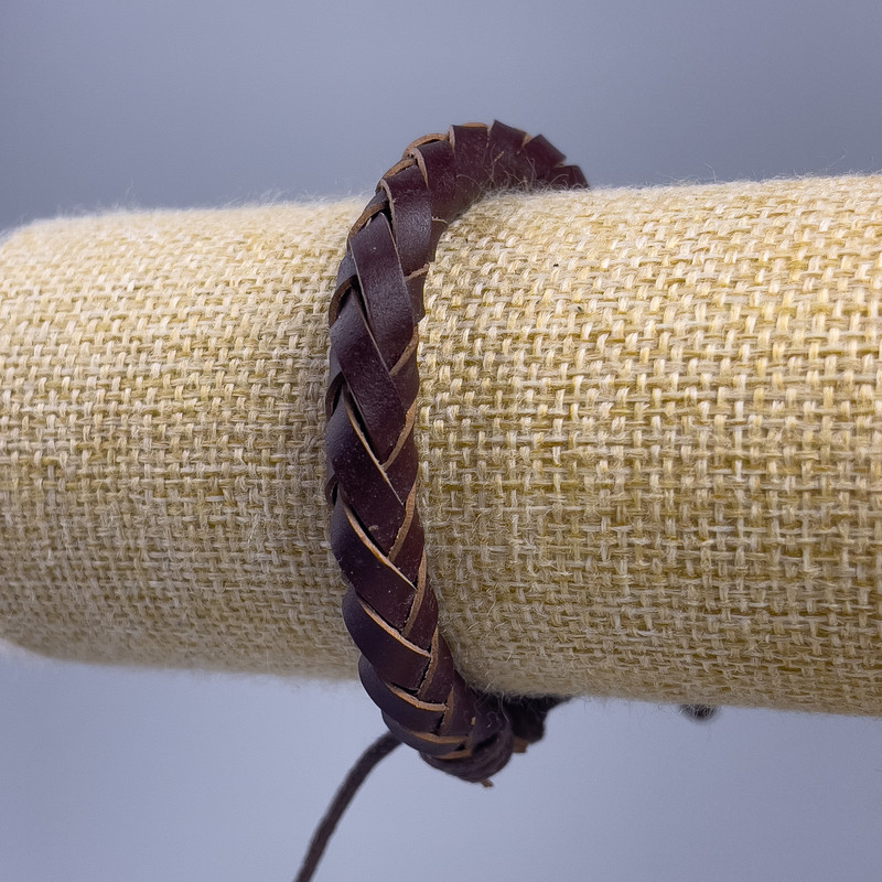 Bracelet, length 18-25cm, thickness 7mm, brown eco-leather, on a drawstring closure