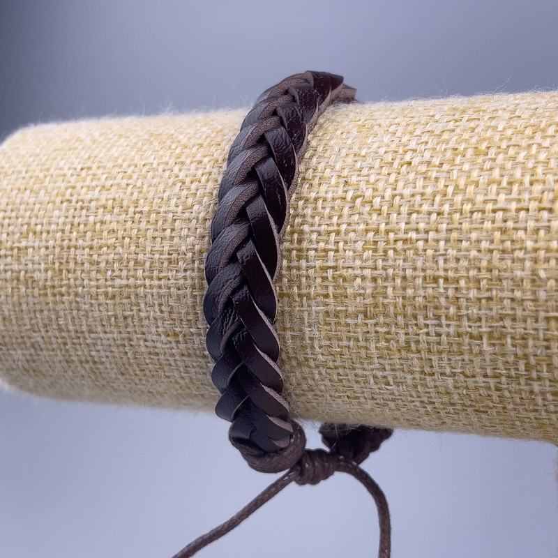 Bracelet, length 18-25cm, thickness 10mm, brown eco-leather, on a drawstring closure