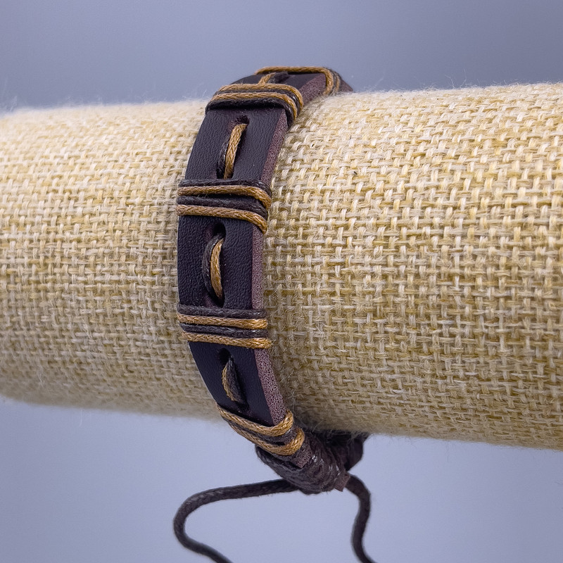 Bracelet, length 18-25cm, thickness 12mm eco leather brown colour, drawstring clasp