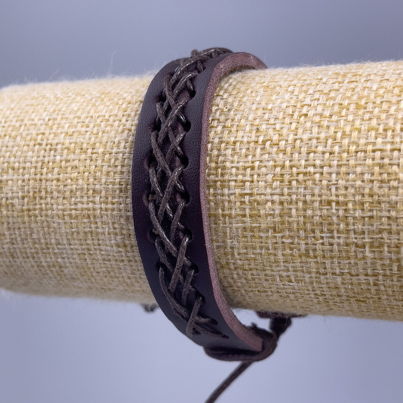 Bracelet, length 18-25cm, thickness 14mm, brown eco-leather, adjustable slide clasp