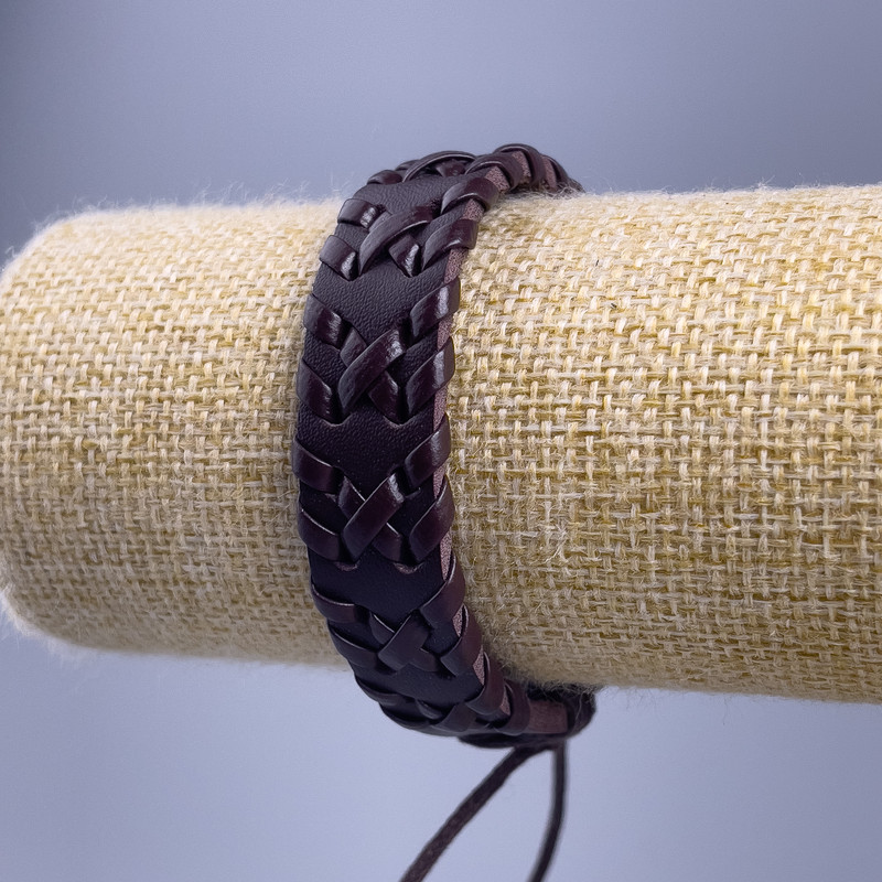 Bracelet, Length 18-25cm, Thickness 15mm, Eco Leather, Brown, Adjustable Drawstring