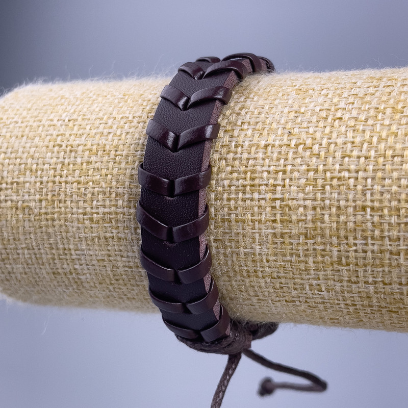 Bracelet, Length 18-25cm, Thickness 13mm, Eco Leather, Brown, Adjustable Drawstring