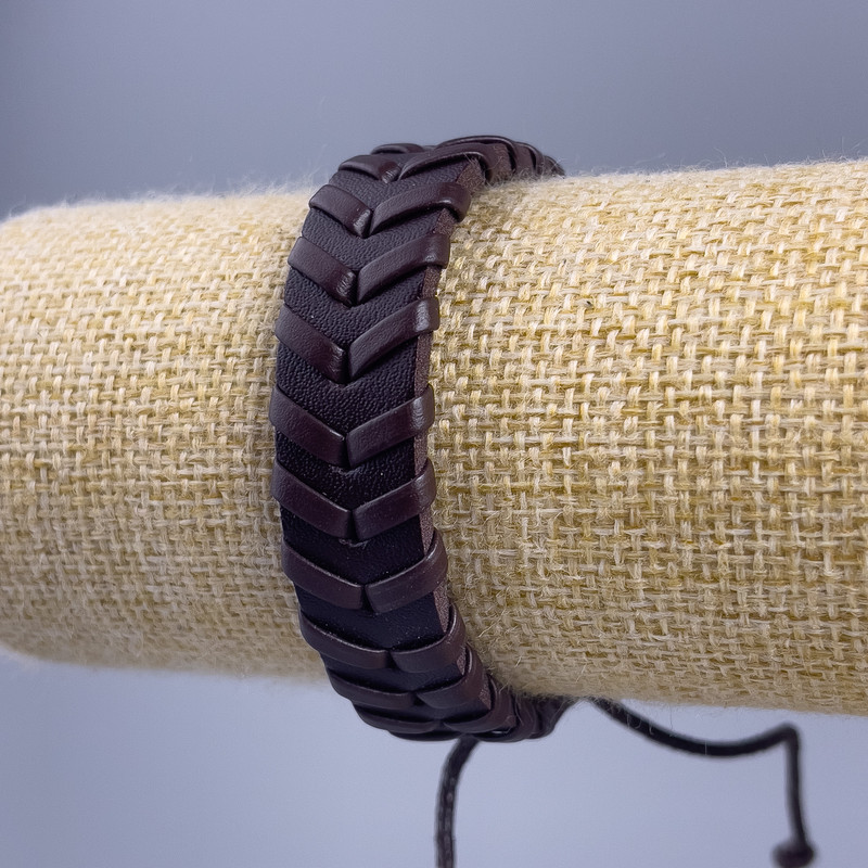Bracelet, Length 18-25cm, Thickness 14mm, Eco Leather, Brown, Adjustable Drawstring
