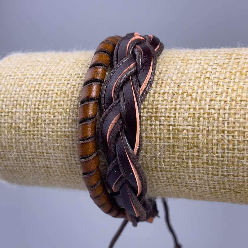 Bracelet, Length 18-25cm, Thickness 12mm, Eco Leather, Light Brown, Adjustable Drawstring