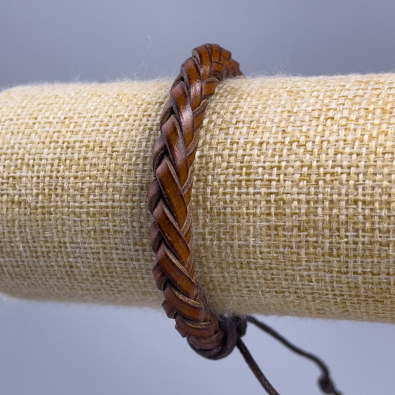 Bracelet, length 18-25cm, width 7mm, light brown eco-leather, adjustable closure
