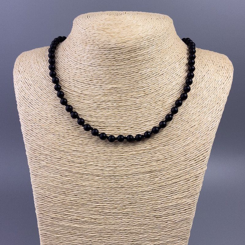 Shungite Necklace (Imitation) Smooth Round, diameter 6mm+/-, length 49cm+