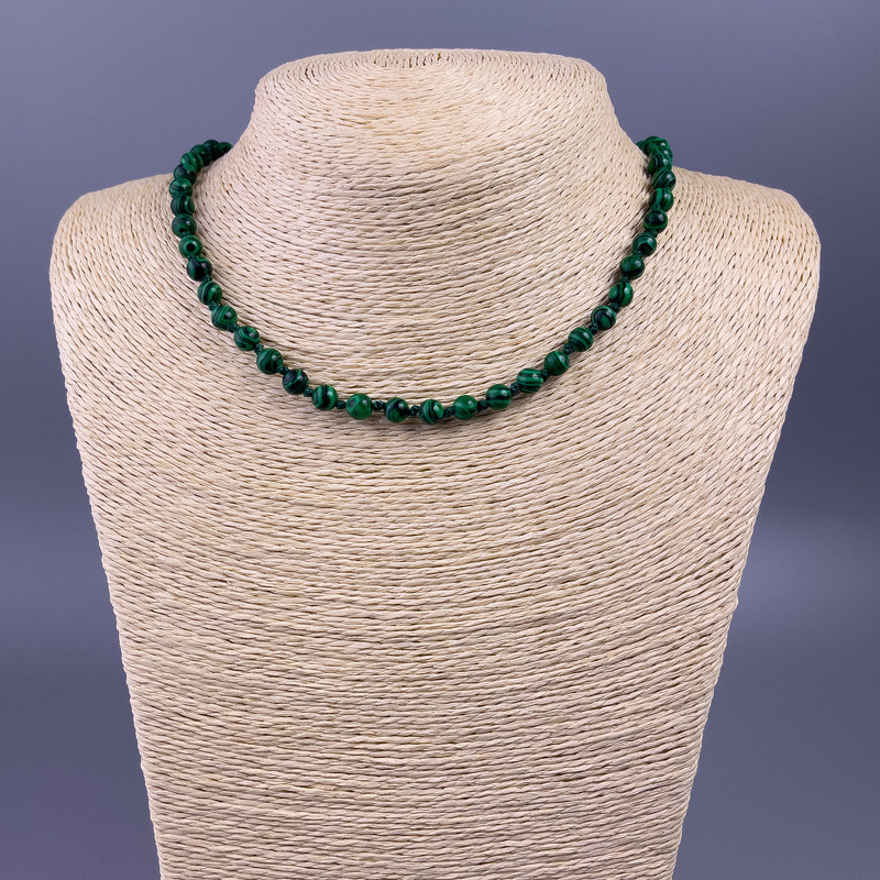 Malachite Necklace (Pressed) Smooth Round, diameter 6mm+/-, length 48cm+