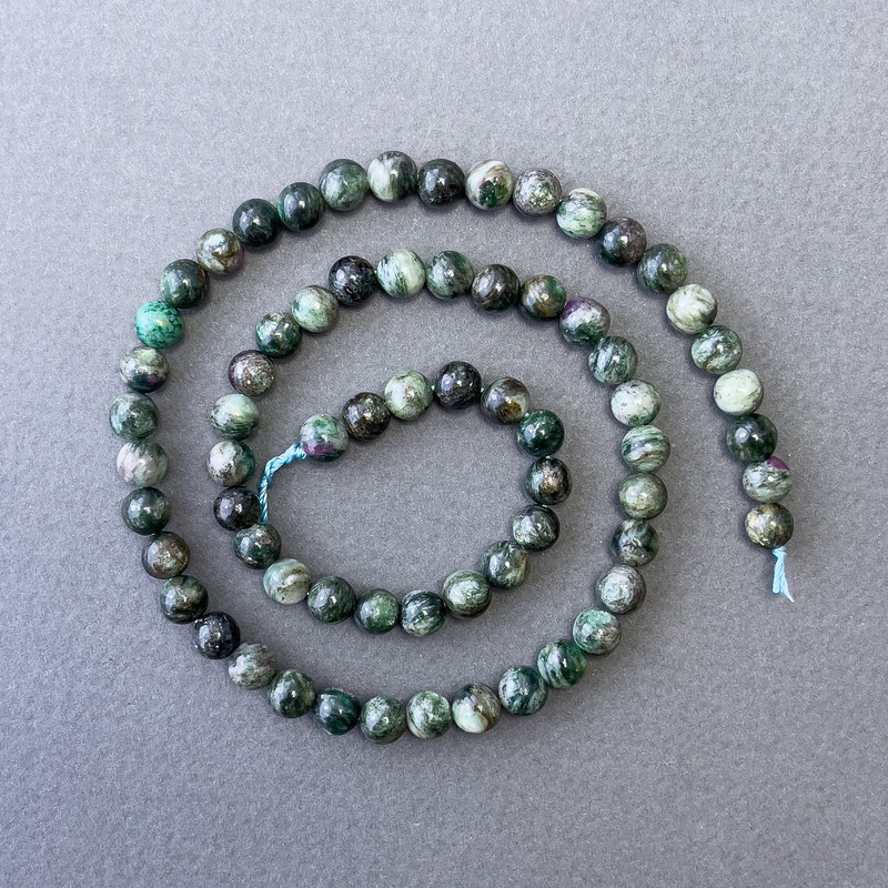 Green Lepidolite Beads Natural Stone Smooth Round, diameter 6mm+/-, length 39cm+