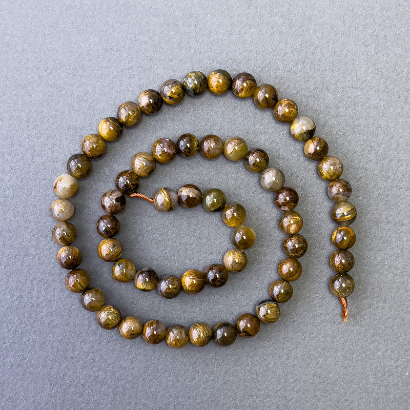 Yellow Pietersite Beads Natural Stone Smooth Round, Diameter 6.5mm+-, Length 40cm+