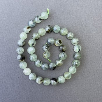 Prehnite Beads Natural Stone Smooth Round, Diameter 10mm+-, Length 39cm+