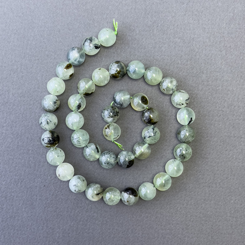 Prehnite Beads Natural Stone Smooth Round, Diameter 10mm+-, Length 39cm+