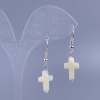 White Mother-of-Pearl Cross Earrings, diameter 10x15mm, length 36mm+