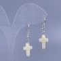 White Mother-of-Pearl Cross Earrings, diameter 10x15mm, length 36mm+