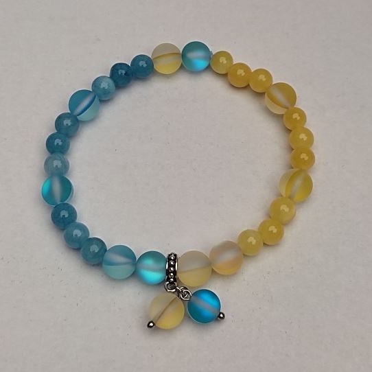 Citrine and Aquamarine Bracelet (artificial acrylic), diameter 6.5mm, length 18cm (stretch) with Opal glass inserts, diameter 8mm