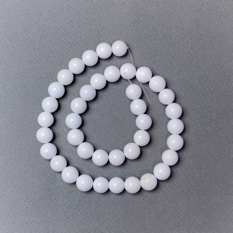 White Agate Beads (pressed), smooth round, diameter 10mm+/-, length 40cm+/- on fishing line