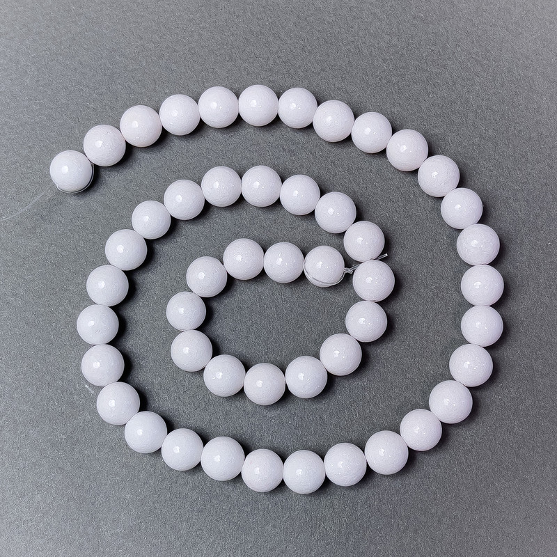 White Agate Beads (pressed), smooth round, diameter 8mm+/-, length 40cm+/- on fishing line