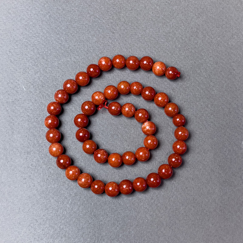 Red Jasper Beads (pressed), smooth round, diameter 8.5mm+/-, length 39cm+/- on a thread