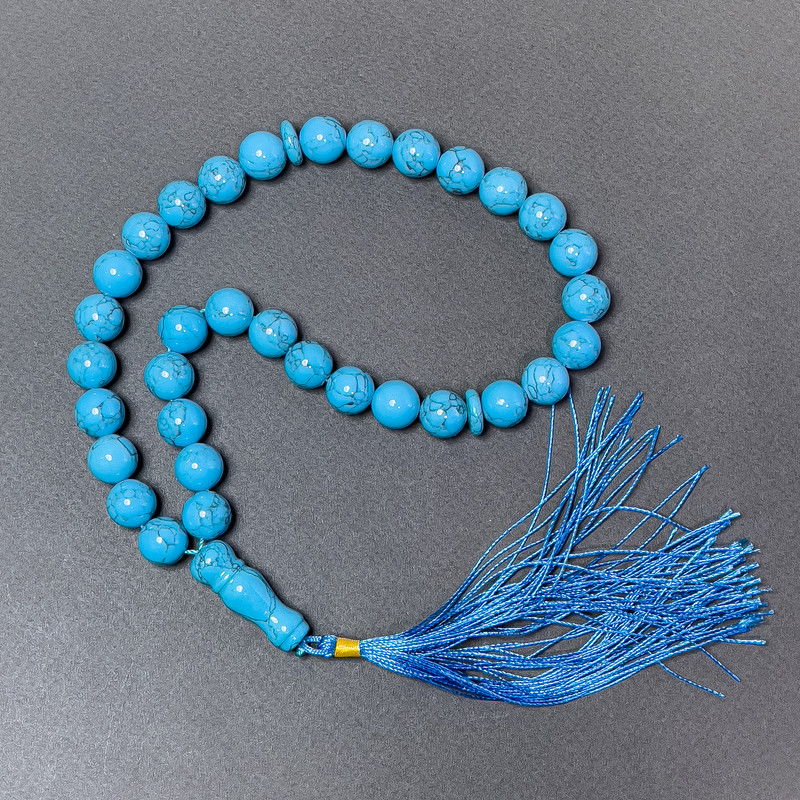 Prayer Beads Turquoise (pressed) smooth ball, diameter 12mm+- 33 beads, with Turquoise inserts