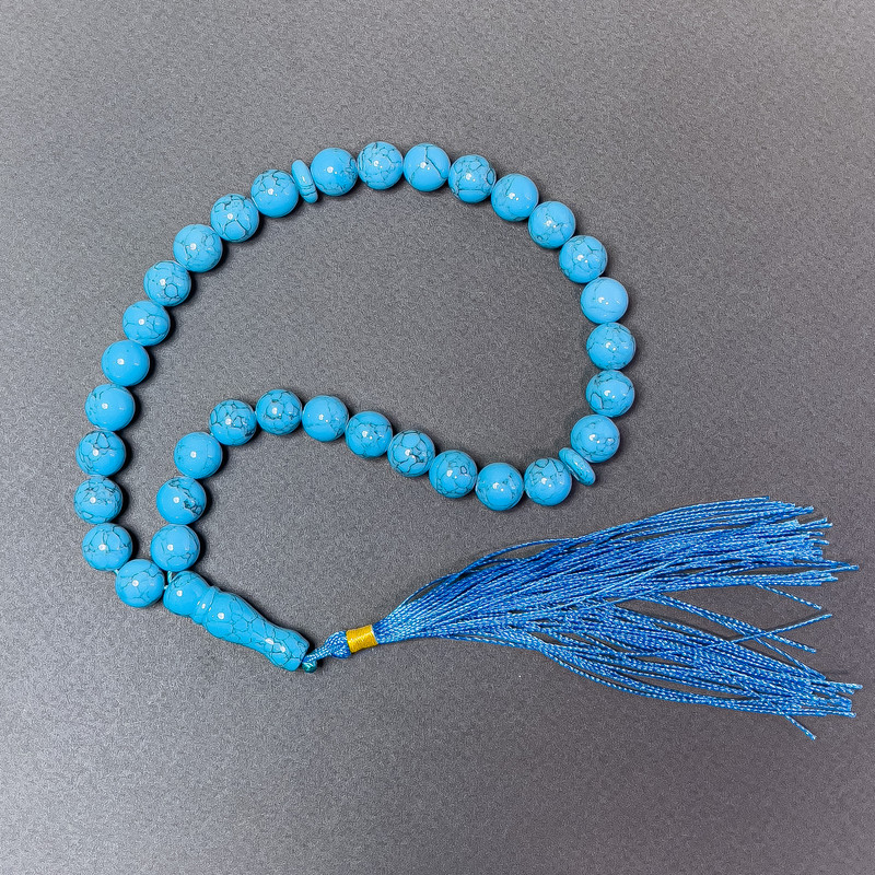 Prayer Beads Turquoise (pressed) smooth ball, diameter 10mm+- 33 beads, with Turquoise inserts