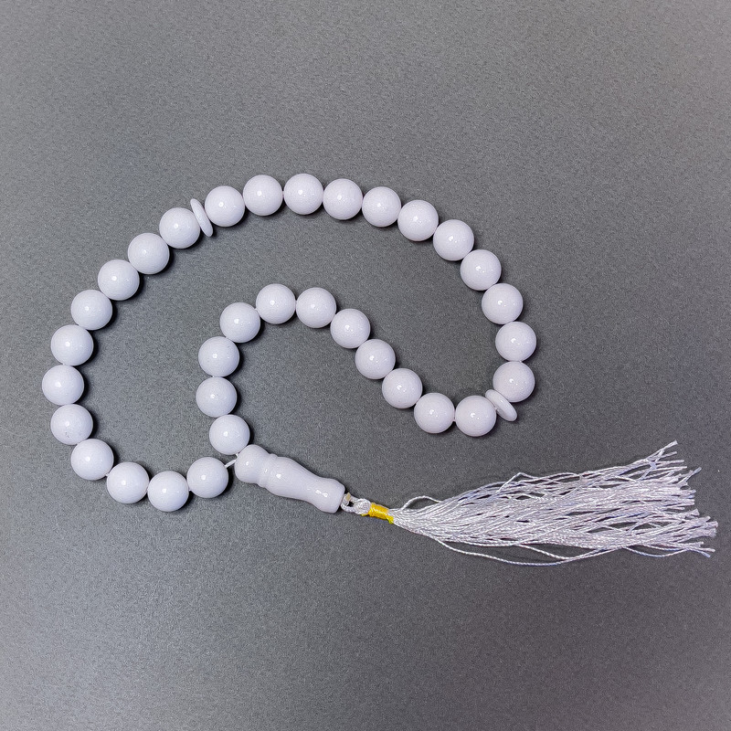 Prayer Beads White Agate (Pressed) Smooth Round Bead, Diameter 12mm+/- 33 Beads, with Agate Inserts