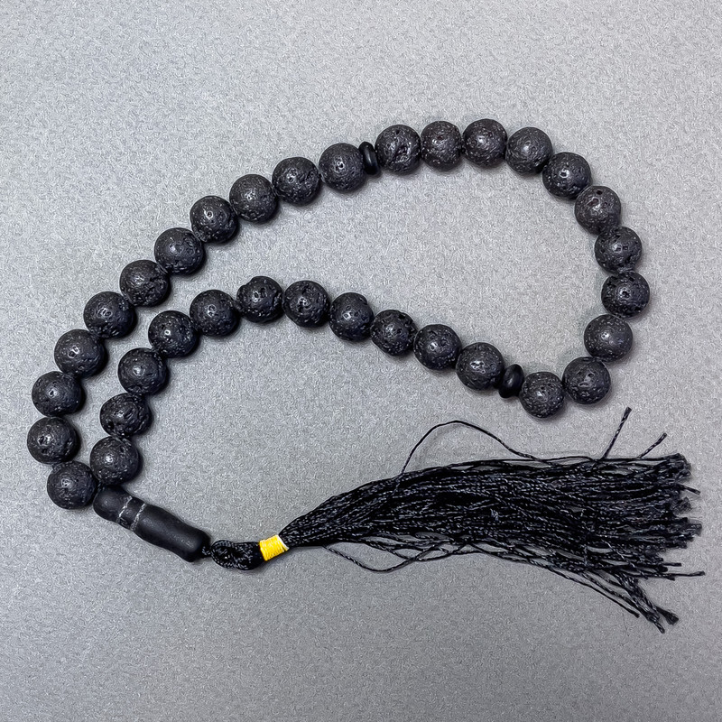 Lava Natural Stone Prayer Beads, smooth round beads, diameter 10mm+/- 33 beads, with Shungite inserts