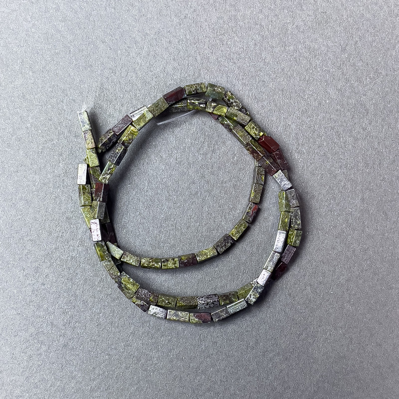 Jasper Beads Dragon's Blood natural stone rectangular, 2×4.5mm ± diameter, 38cm ± length on fishing line