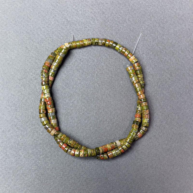 Heliotrope Jasper Beads Natural Stone Rondelle, Diameter 4.5x2.5mm+-, Length 38cm+- on Fishing Line