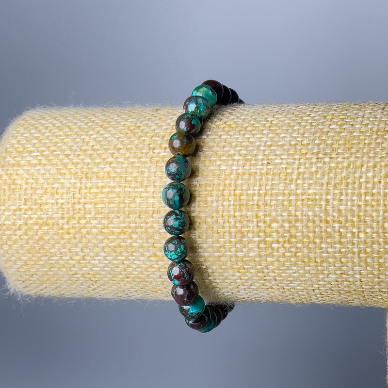Chrysocolla Bracelet, Natural Stone Smooth Round Beads, Diameter 7mm+/-, Length 18cm (Stretch)
