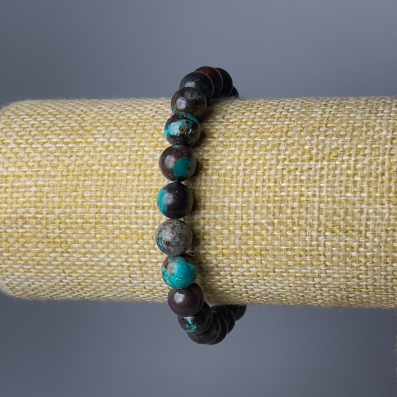 Chrysocolla Bracelet, Natural Stone Smooth Round Beads, Diameter 8.5mm+/-, Length 18cm (Stretch)