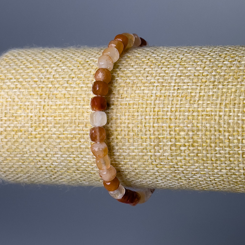 Carnelian Bracelet, Natural Stone Faceted Cube, Diameter 5mm+/-, Length 18cm (Stretch)