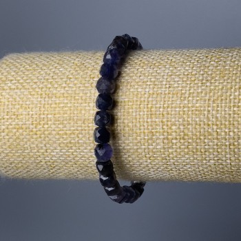 Iolite Bracelet, Natural Stone Faceted Cube, Diameter 6mm+/-, Length 18cm (Stretch)