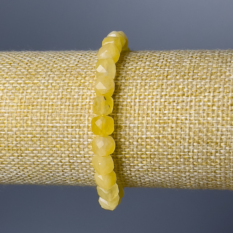 Citrine Natural Stone Bracelet, Faceted Cube, Diameter 7mm+/-, Length 18cm (Stretch)