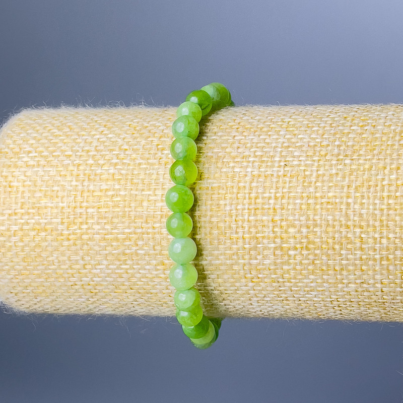 Nephrite Bracelet, natural stone smooth bead, diameter 6.5mm+/-, length 18cm (stretch)