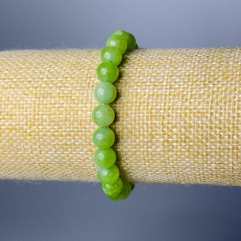 Nephrite Bracelet, natural stone smooth bead, diameter 8.5mm+/-, length 18cm (stretch)