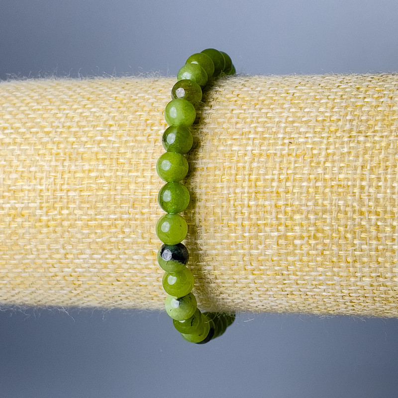 Canadian Jadeite Bracelet, natural stone smooth bead, diameter 6.5mm+/-, length 18cm (stretch)