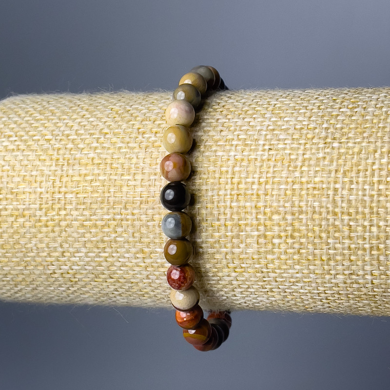 Jasper Bracelet, Natural Stone Smooth Bead, Diameter 6.5mm+/-, Length 18cm (Stretch)