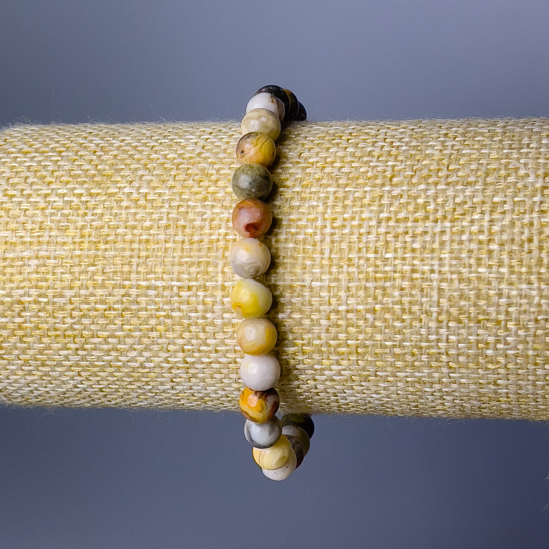 Moroccan Agate Bracelet, Natural Stone Smooth Bead, Diameter 7mm+/-, Length 18cm (Stretch)