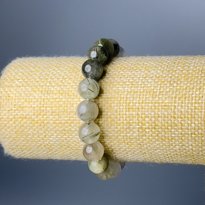 Rutilated Quartz (Hair Quartz) Bracelet, Natural Stone Smooth Bead, Diameter 10mm+/-, Length 18cm (Stretch)