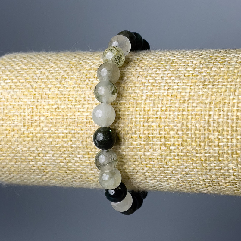 Rutilated Quartz (Hair Quartz) Bracelet, Natural Stone Smooth Bead, Diameter 8mm+/-, Length 18cm (Stretch)