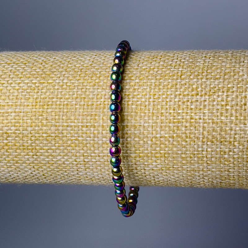 Hematite Bracelet, Smooth Bead, Diameter 4mm+/-, Length 18cm (Stretch) with "Petrol" Tone