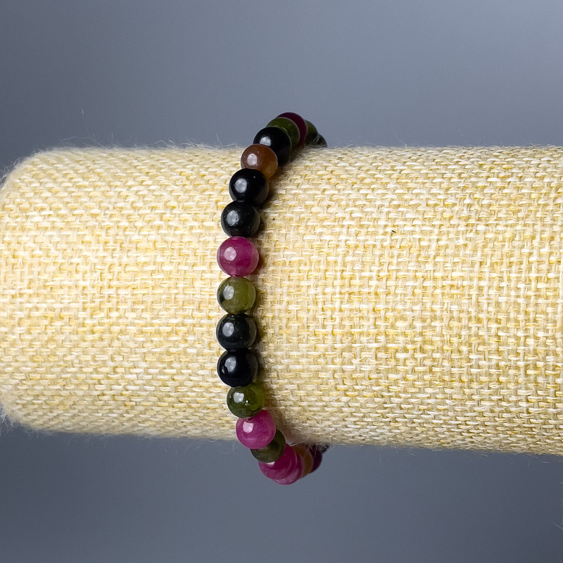 Tourmaline Bracelet, Natural Stone Smooth Bead, Diameter 6.5mm+/-, Length 18cm (Stretch)