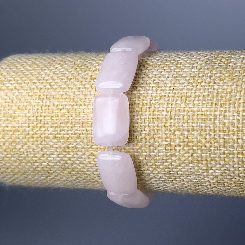 Rose Quartz Bracelet, Natural Stone Rectangular Link, Diameter 13x18mm+/-, Length 18cm (Stretch)