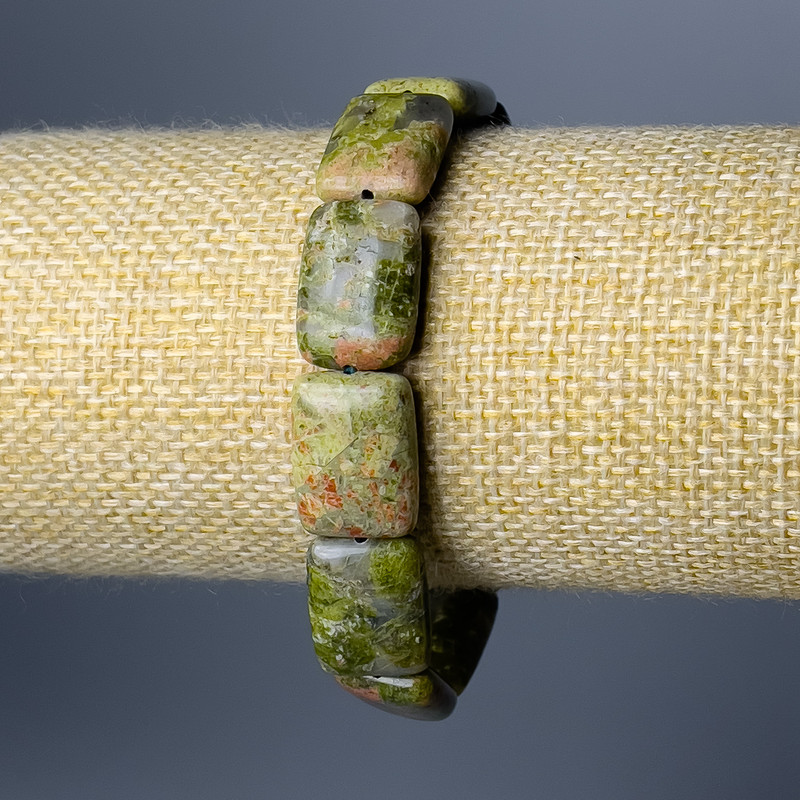 Heliotrope Jasper Bracelet, Natural Stone Rectangular Link, Diameter 13x18mm+/-, Length 18cm (Stretch)