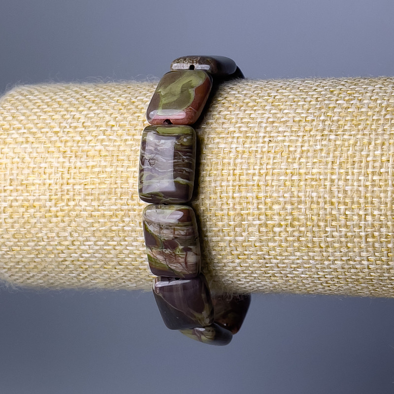 Jasper Picasso Bracelet, Natural Stone Rectangular Link, Diameter 13x18mm+-, Length 18cm (Stretch)