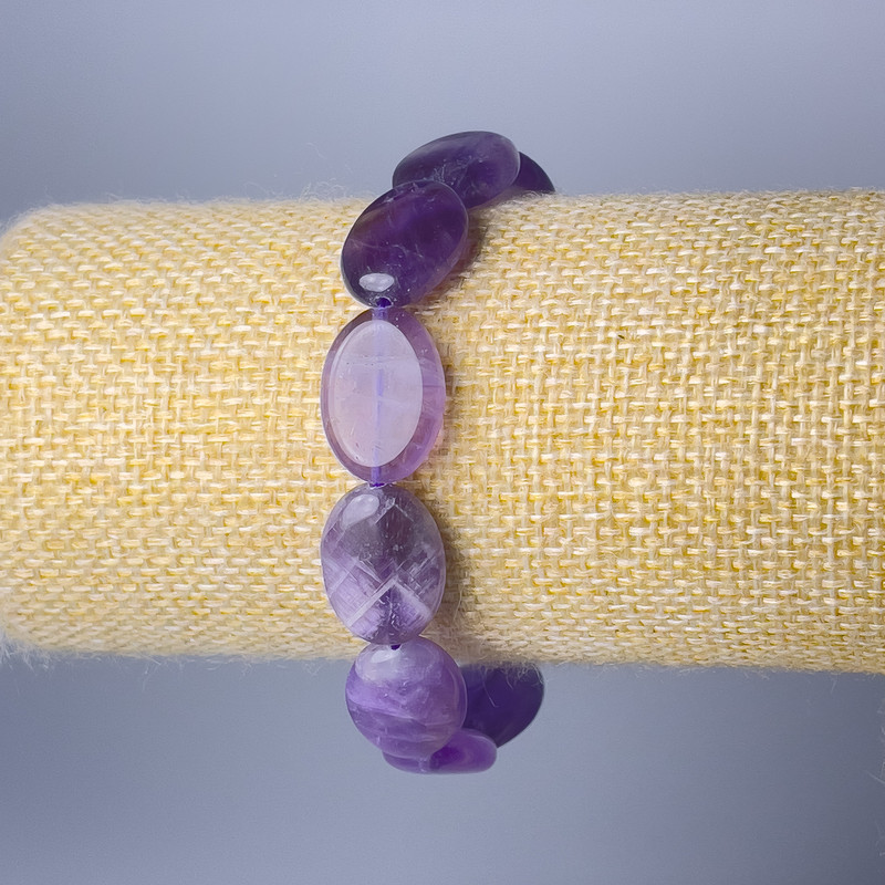 Amethyst Bracelet, natural stone oval link, diameter 13x18mm+-, length 18cm (stretch)