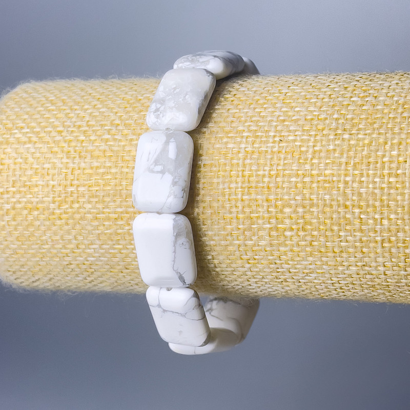 Cacholong Bracelet, natural stone rectangular link, diameter 13x18mm+-, length 18cm (stretch)